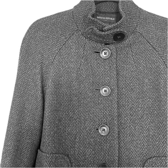 Banana Republic Military Style Cropped Jacket Gray Herringbone Mock Collar  EUC - Picture 11 of 15